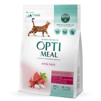 Изображение Сухий корм для котів Optimeal зі смаком телятини 200 г (4820215360173)