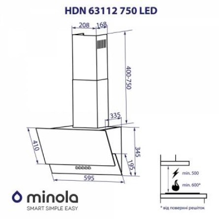 Витяжки Minola HDN 63112 BL 750 LED фото №12