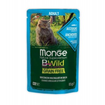 Изображение Вологий корм для котів Monge BWild Cat Free Wet з анчоусами та овочами 85 г (8009470012775)