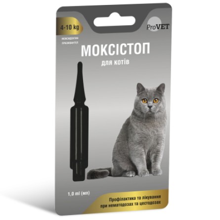 Краплі для тварин ProVET Моксистоп для кішок масою тіла від 4 до 10 кг 1.0 мл (4823082419159)