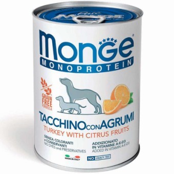 Зображення Консерва для собак Monge Dog Fruit Monoprotein індичка з цитрусами 400 г (8009470014335)