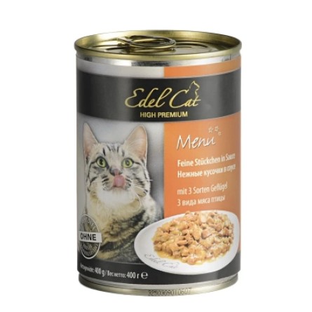 Консерва для котів Edel Консервы для кошек  Cat три вида мяса в соусе 400 г (4003024173046)