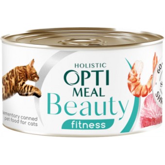 Изображение Консерва для котів Optimeal Beauty Fitness смугастий тунець у соусі з креветками 70 г (4820215366229)