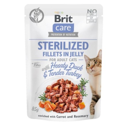 Вологий корм для котів Brit Care Cat pouch для стерилізованих 85 г (качка та індичка в желе) (8595602540549)