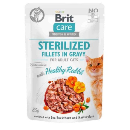 Вологий корм для котів Brit Care Cat pouch для стерилізованих 85 г (кролик в соусі) (8595602540488)