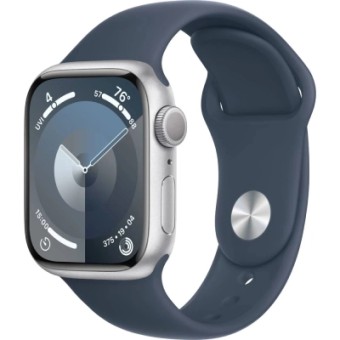 Зображення Смарт-годинник Apple Watch Series 9 GPS 41mm Silver Aluminium Case with Storm Blue Sport Band - M/L (MR913QP/A)