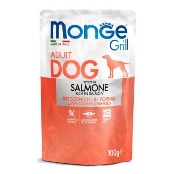 Изображение Вологий корм для собак Monge Dog Grill з лососем 100 г (8009470013123)