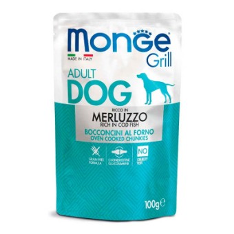 Изображение Вологий корм для собак Monge Dog Grill з тріскою 100 г (8009470013130)