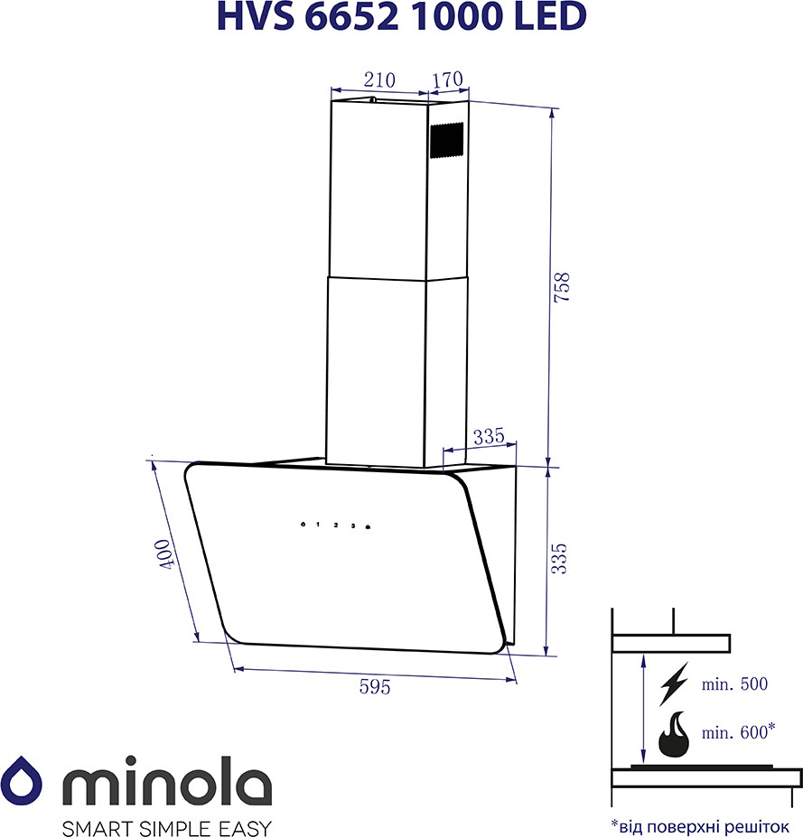 Витяжки Minola HVS 6652 BL 1000 LED фото №8