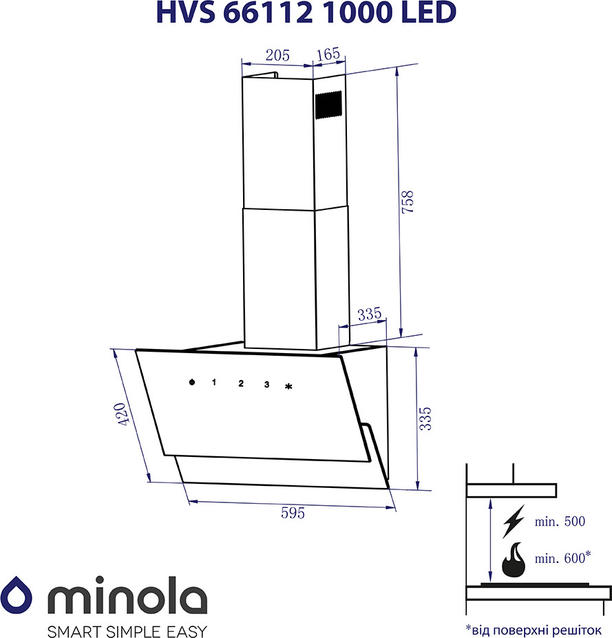 Вытяжки Minola HVS 66112 BL 1000 LED фото №7