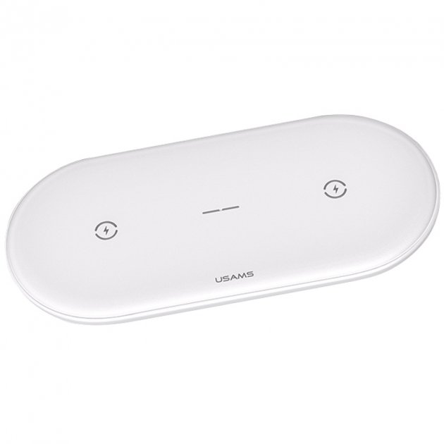 Зарядное утсройство Usams CD120 Dual Coil Wireless Charger for Mobile Phones&Earbuds White