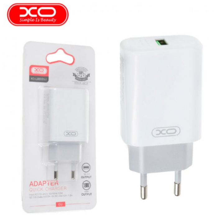 МЗП XO L85D single USB QC3.0 18W 3A White
