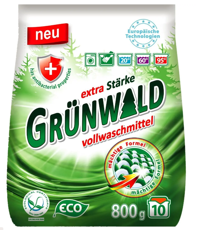 Порошок для прання Grünwald Порошок пральний універсальний Гірська Свіжість, 800 г п/е(eco)