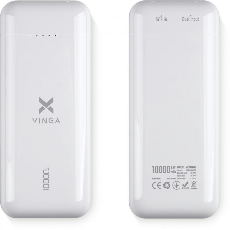 Мобільна батарея Vinga 10000 mAh glossy white (VPB1MWH) фото №6