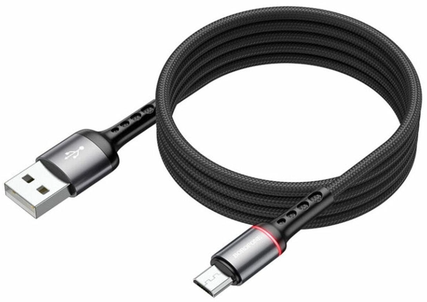Borofone BU33 USB to Micro 2.4A, 1.2m, nylon, aluminum connectors, light indicator, Black фото №2