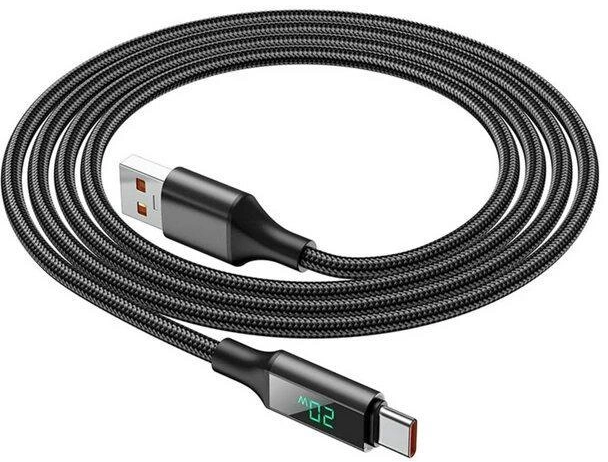 Borofone BU32 USB to Type-C 5A, 1.2m, nylon, aluminum connectors, digital display, Black