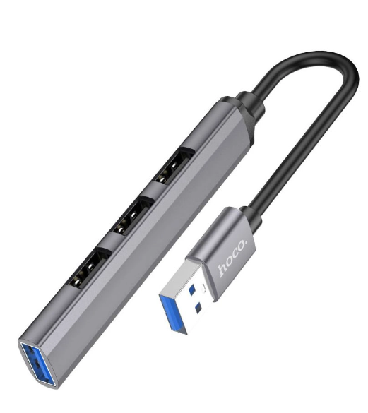 ХАБ Hoco HB26 4 in 1 adapter(USB to USB3.0 USB2.0*3) Metal Gray