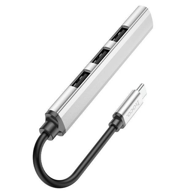 ХАБ Hoco HB26 4 in 1 adapter(Type-C to USB3.0 USB2.0*3) Metal Gray