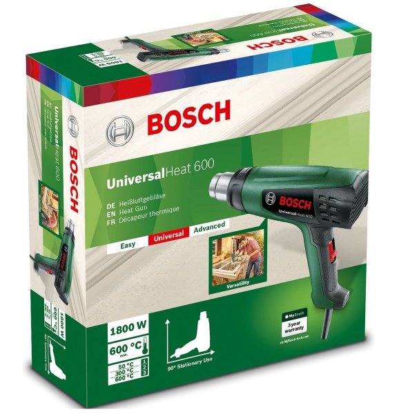 Фен строительный Bosch UniversalHeat 600, 1800Вт, 200/350/500л/хв, 50/300/600°C, 0.53 кг фото №2