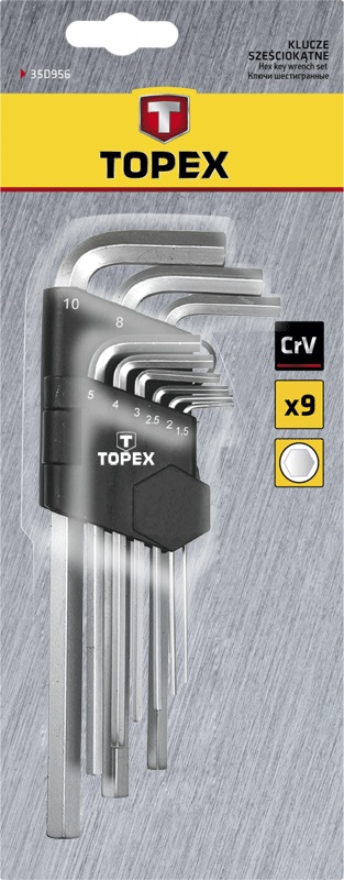 Ключ Topex шестигранні , набір 9 од., 1.5-10 мм, довгі фото №2