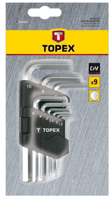 Ключ Topex шестигранні , набір 9 од., 1.5-10 мм, короткі фото №2