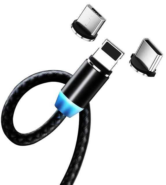 Colorway USB - 3в1 (Lightning MicroUSB Type-C) Magnetic 2.4А 1м чорний (CW-CBUU020-BK) фото №2