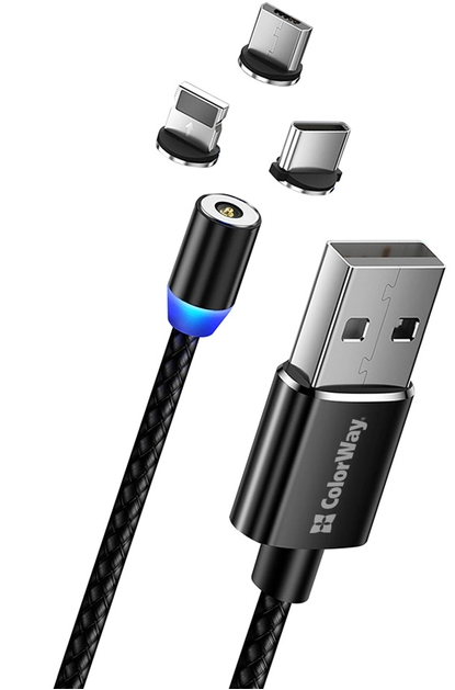 Colorway USB - 3в1 (Lightning MicroUSB Type-C) Magnetic 2.4А 1м чорний (CW-CBUU020-BK) фото №3