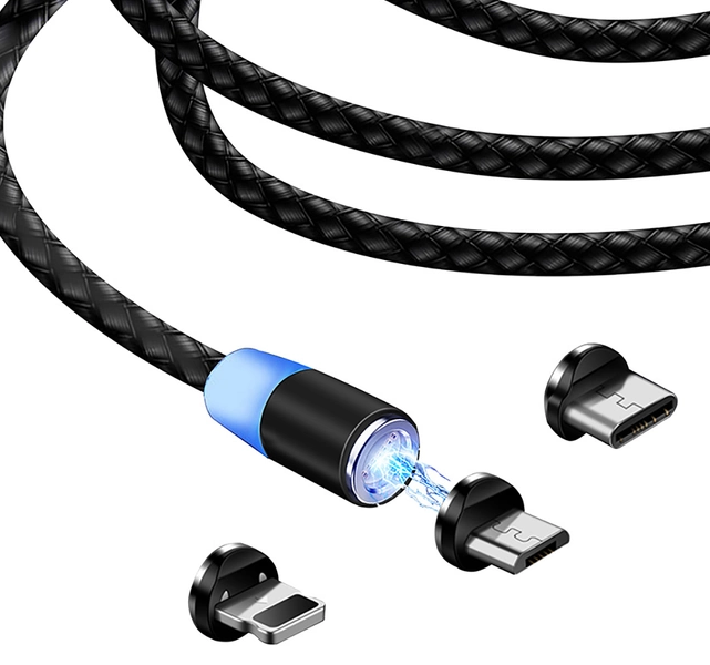 Colorway USB - 3в1 (Lightning MicroUSB Type-C) Magnetic 2.4А 1м чорний (CW-CBUU020-BK) фото №4