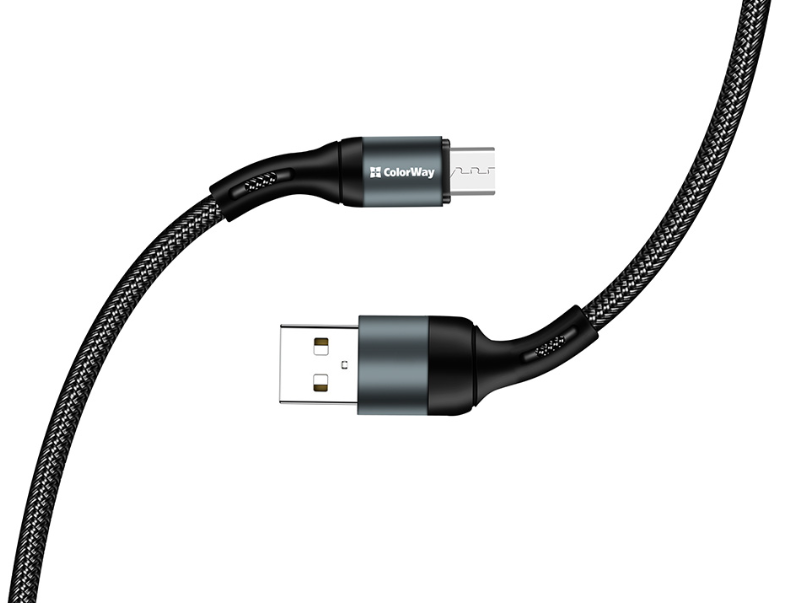 Colorway USB - MicroUSB (nylon) 2.4А 1м чорний (CW-CBUM045-BK) фото №2