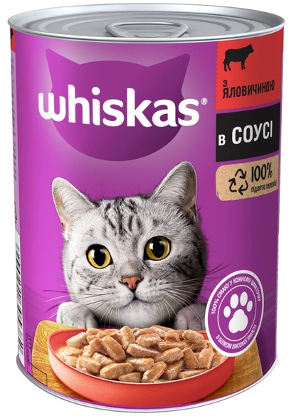 Консерва для котів Whiskas з яловичиною у соусі 400 г (5900951305382)