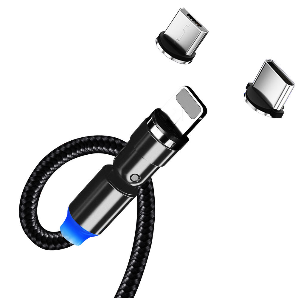 Colorway USB - 3в1 (Lightning MicroUSB Type-C) Magnetic Rotation 540° 2.4А 1м чорний CW-CBUU037-BK фото №3