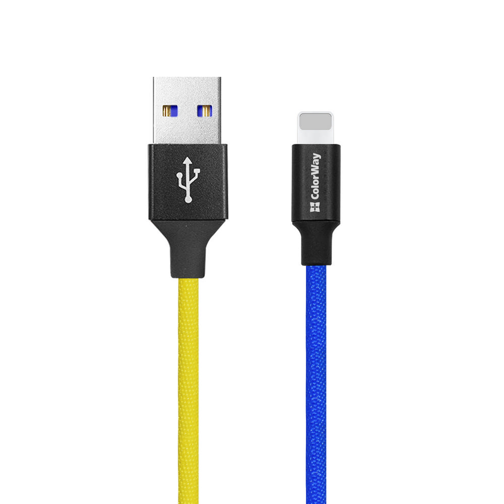 Colorway USB - Apple Lightning (national) 2.4А 1м синій з жовтим CW-CBUL052-BLY фото №3