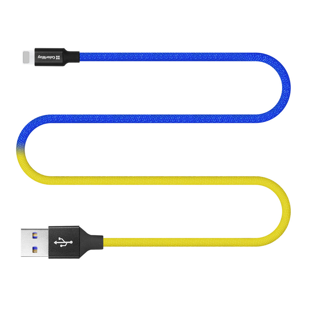 Colorway USB - Apple Lightning (national) 2.4А 1м синій з жовтим CW-CBUL052-BLY фото №4
