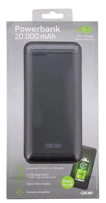 Мобільна батарея Grixx 20000 mA, Black (GREXTBP20PDB02) фото №2