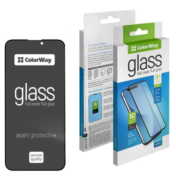 Защитное стекло Colorway 9H FC glue Anti-Spy Apple iPhone 15 Pro Max black (CW-GSFGASAI15PM-BK)