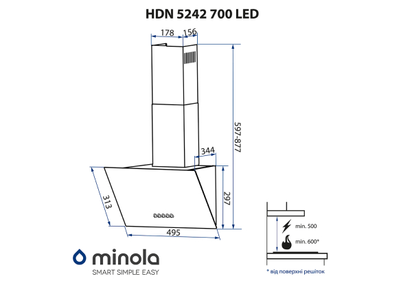 Витяжки Minola HDN 5242 BL 700 LED фото №12