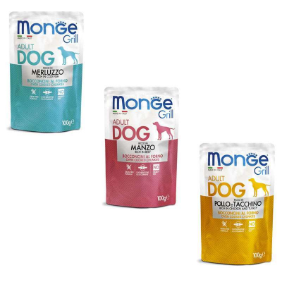 Вологий корм для собак Monge Dog Grill Mix Курка та індичка, яловичина, тріска 12*100 г (8009470017510) фото №2