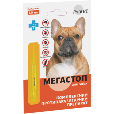 Краплі для тварин ProVET Мега Стоп від паразитів для собак від 4 до 10 кг 1 мл (4823082417445)