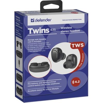 Навушники Defender Twins 635 TWS Bluetooth Black (63635) фото №6