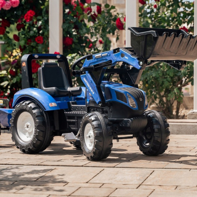 Електромобіль дитячий Falk трактор на педалях з причепом та переднім ковшем Синій (3090M) фото №2