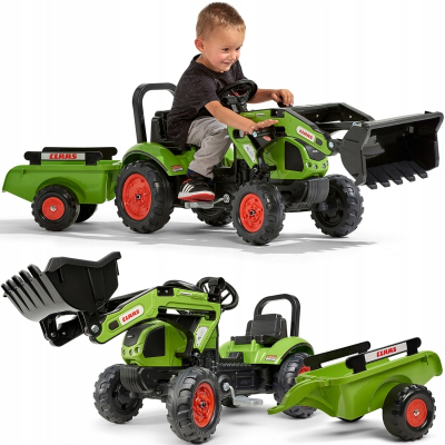 Електромобіль дитячий Falk Claas Arion трактор з причепом і переднім ковшем Зелений (2040AM) фото №4
