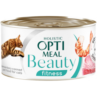 Консерва для котів Optimeal Beauty Fitness смугастий тунець у соусі з креветками 70 г (4820215366229)