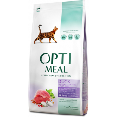 Сухий корм для котів Optimeal з ефектом виведення шерсті – качка 10 кг (B1830701)