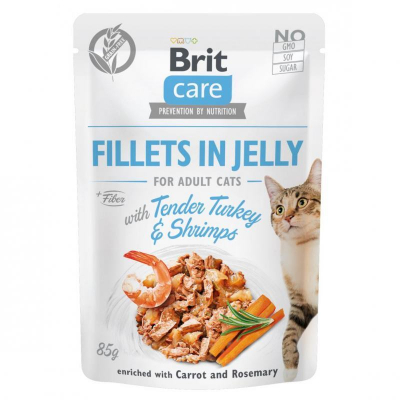 Вологий корм для котів Brit Care Cat pouch 85 г (індичка з креветками в желе) (8595602540570)