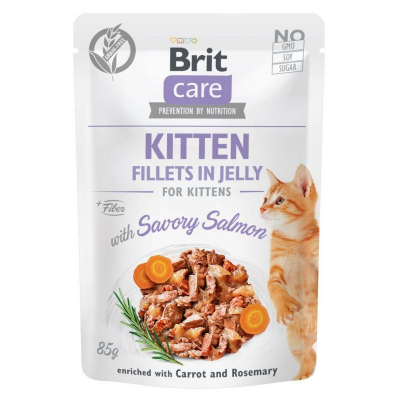 Вологий корм для котів Brit Care Cat pouch для кошенят 85 г (пікантний лосось в желе) (8595602540594)