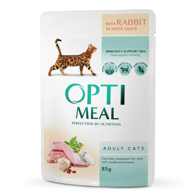 Вологий корм для котів Optimeal зі смаком кролика в білому соусі 85 г (4820083905476)