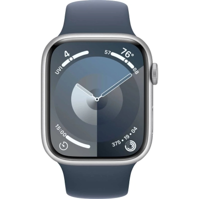 Смарт-часы Apple Watch Series 9 GPS 41mm Silver Aluminium Case with Storm Blue Sport Band - M/L (MR913QP/A) фото №2