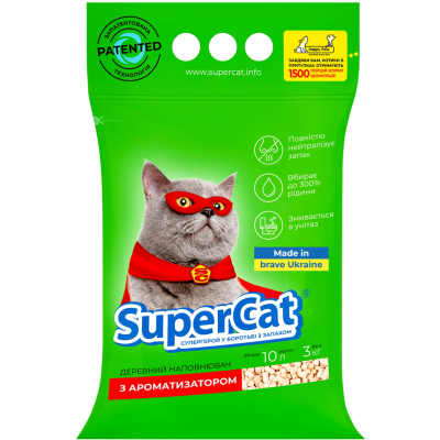 Наповнювач для туалету Super Cat Деревний поглинаючий з ароматизатором 3 кг (5 л) (3551)