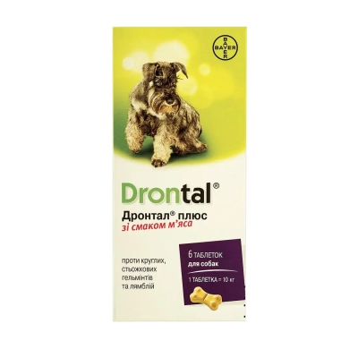 Таблетки для тварин Bayer Дронтал Плюс для лікування та профілактики гельмінтозів для собак 6 таб. (4007221039419)