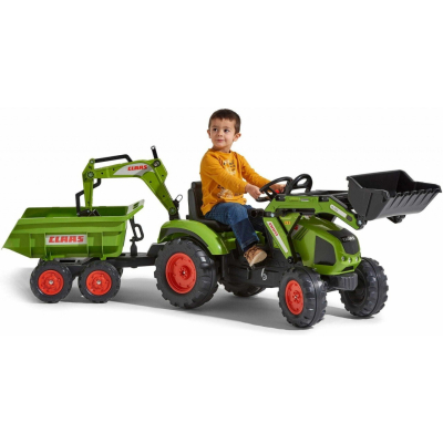Електромобіль дитячий Falk Claas Axos трактор на педалях з причепом Зелений (3016201010233) (1010W) фото №4